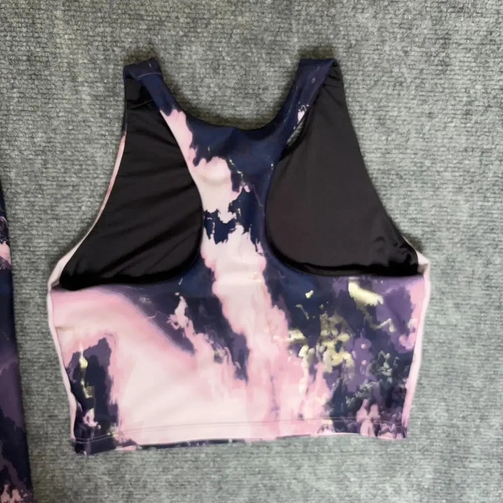 Old Navy Active Powersoft Girls L 10-12 Purple Swirl Leggings Sports Bra Set